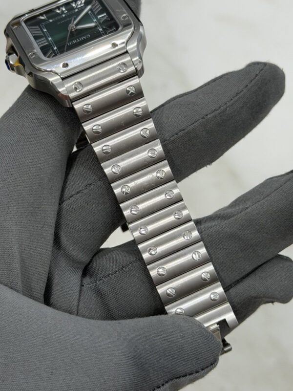 57_16e55aa6-777d-41e2-9a0d-356011322f6f Cartier Santos Stainless Steel Green Dial 35mm Automatic Men’s Watch WSSA0061