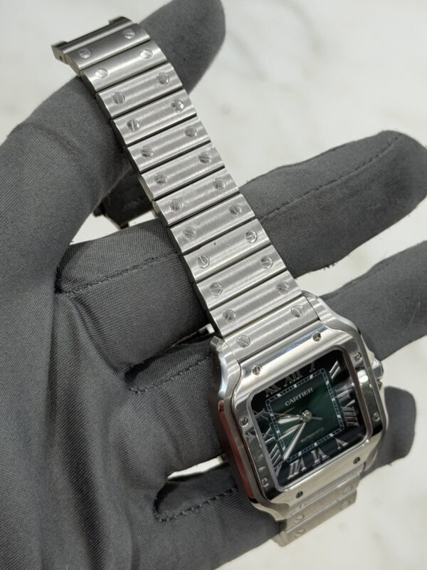57_21a8ce68-137c-4137-9ae1-6cf7842d404a Cartier Santos Stainless Steel Green Dial 35mm Automatic Men’s Watch WSSA0061