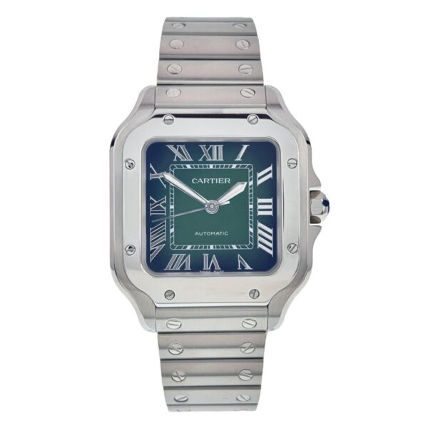 57_23895c73-1a83-40e8-93eb-9184e82ccad2 Cartier Santos Stainless Steel Green Dial 35mm Automatic Men’s Watch WSSA0061
