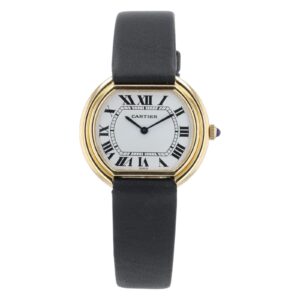 57_54abdb6f-65b0-486d-8338-2f3bb170e10a Cartier Stepped Ellipse 18k Yellow Gold 28mm White Dial Manual Wind Watch 7809