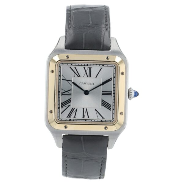 57_568ba716-08f2-4c81-80aa-cc1c00605e3c Cartier Santos Dumont Gold & Steel Silver Dial Manual Wind Men’s Watch W2SA0034