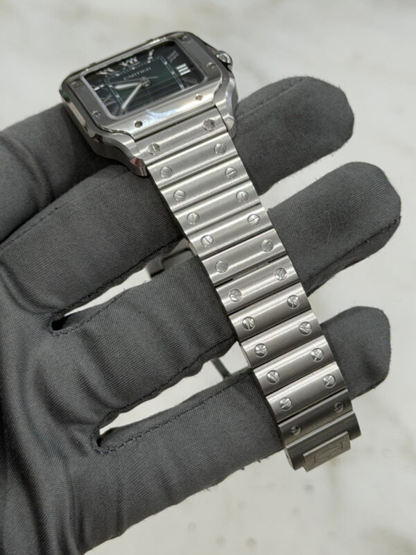 57_5a0b65ed-3445-4c4c-9e13-dd3cddc29d5d Cartier Santos Stainless Steel Green Dial 35mm Automatic Men’s Watch WSSA0061