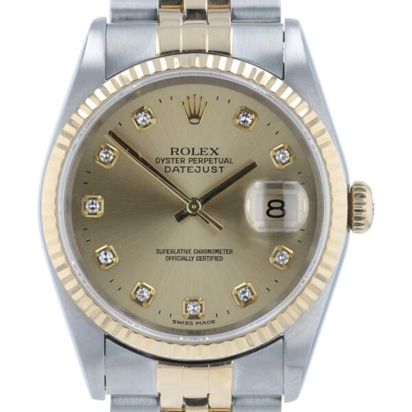 Rolex Datejust Gold & Steel Diamond Champagne Dial 36mm Automatic Mens 16233