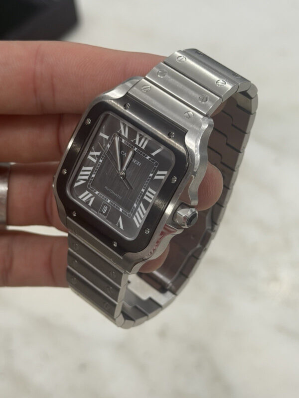 57_77efbdec-c95e-48b9-bec8-9751b4653f11 Cartier Santos Stainless Steel Grey Dial 39.8mm Automatic Men’s Watch WSSA0037