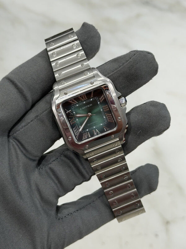 57_7e659707-29b4-4a45-a10d-0272736f1e08 Cartier Santos Stainless Steel Green Dial 35mm Automatic Men’s Watch WSSA0061
