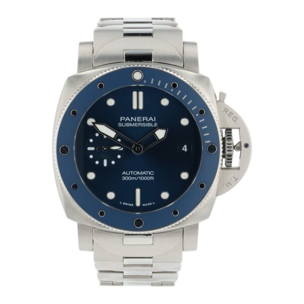 Panerai Submersible Stainless Steel Blue Dial 42mm Automatic Mens Watch PAM0168