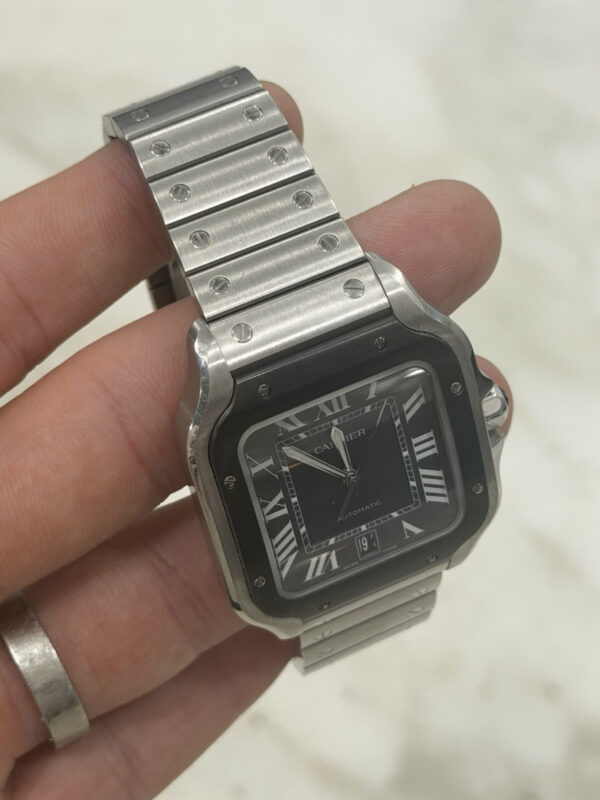 57_874d58ce-6e54-4361-a3b4-1ea0c5641edc Cartier Santos Stainless Steel Grey Dial 39.8mm Automatic Men’s Watch WSSA0037