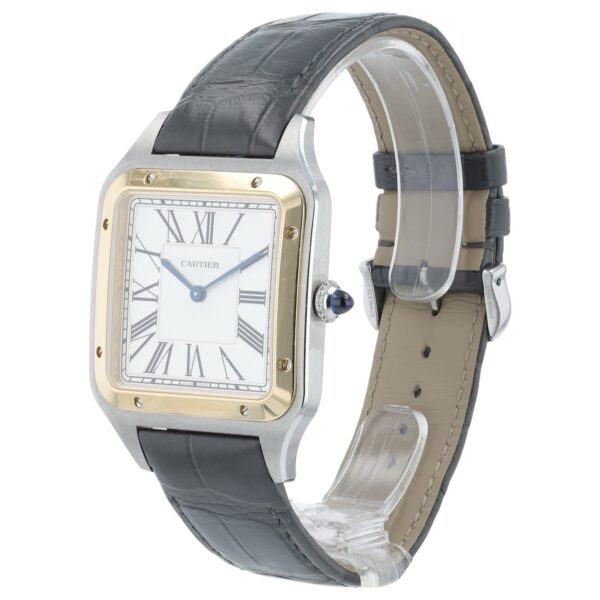 57_8bae3b5a-9bef-4920-8d02-a23540e3799f Cartier Santos Dumont Gold & Steel Silver Dial Manual Wind Men’s Watch W2SA0034
