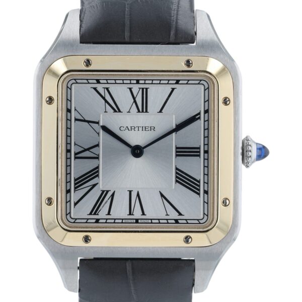 57_af9bfd22-a334-4426-8016-19aef4c287bc Cartier Santos Dumont Gold & Steel Silver Dial Manual Wind Men’s Watch W2SA0034