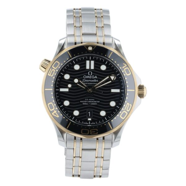 57_d3803f2a-ba7a-49f2-8e48-7c04d851787a Omega Two-Tone Seamaster Black Dial Gold & Steel 42mm Mens 210.20.42.20.01.002
