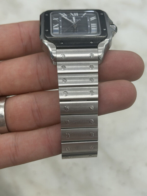 57_d5193fe3-8090-4db5-a424-222809544696 Cartier Santos Stainless Steel Grey Dial 39.8mm Automatic Men’s Watch WSSA0037