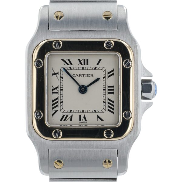 57_e63bd1ae-4cf3-4c8f-a972-1aa06ba6f666 Cartier Santos Gold & Steel Silver Dial 24mm Quartz Women’s Watch 1057930