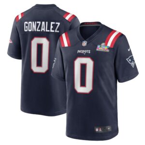 Men's New England Patriots #0 Christian Gonzalez Navy Super Bowl LX Patch Game Jersey